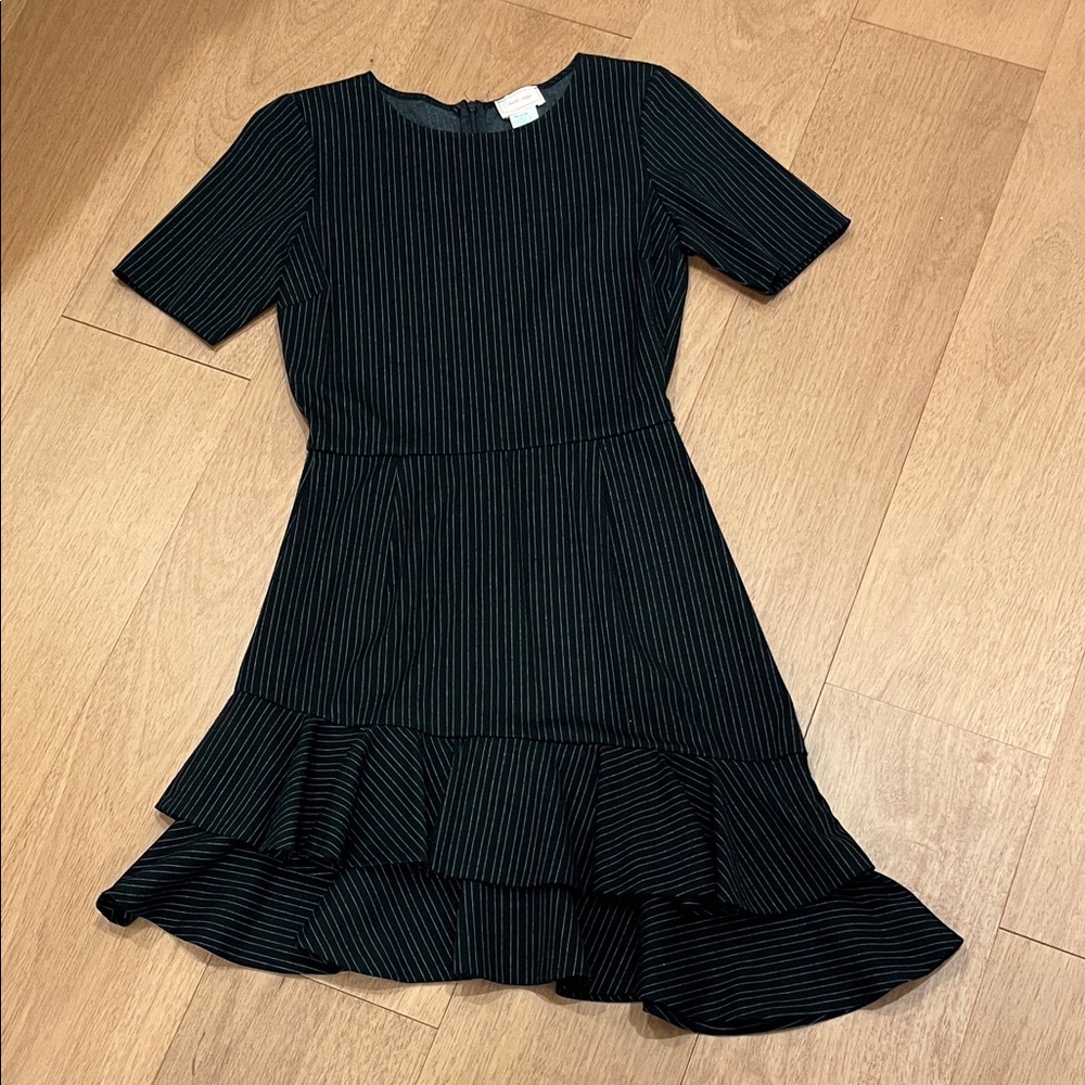 love...ady Black Striped Kids Dress with Ruffle Hem
